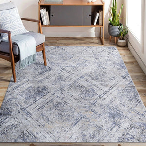 English Elm Payas Geometric Area Rug Bold Blue Grey Machine Woven for Living Room or Dining Space B189P183582