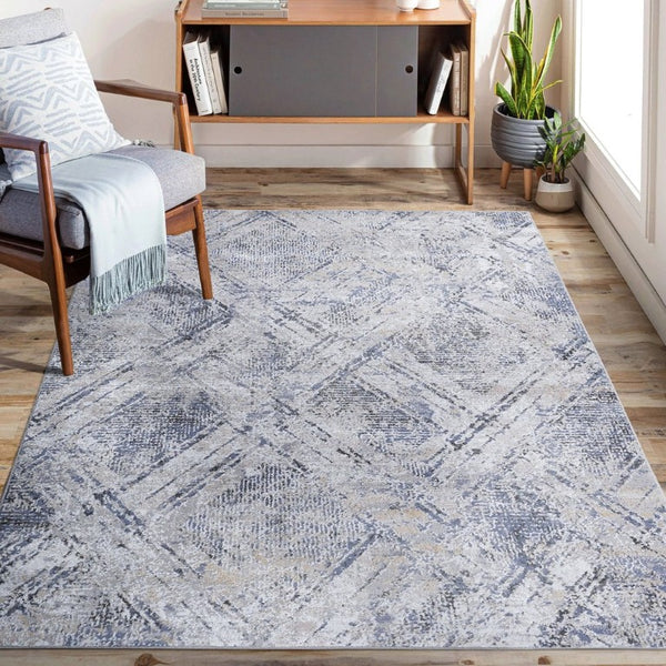 English Elm Payas Geometric Area Rug Bold Blue Grey Machine Woven for Living Room or Dining Space B189P183582