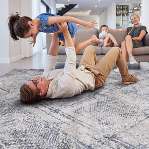 English Elm Payas Geometric Area Rug Bold Blue Grey Machine Woven for Living Room or Dining Space B189P183582