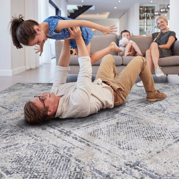 English Elm Payas Geometric Area Rug Bold Blue Grey Machine Woven for Living Room or Dining Space B189P183582