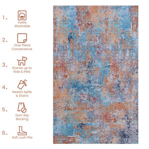 English Elm Maval Chenille Area Rug Machine Washable Low Pile Bohemian Design for Living Room Multi B189P188970