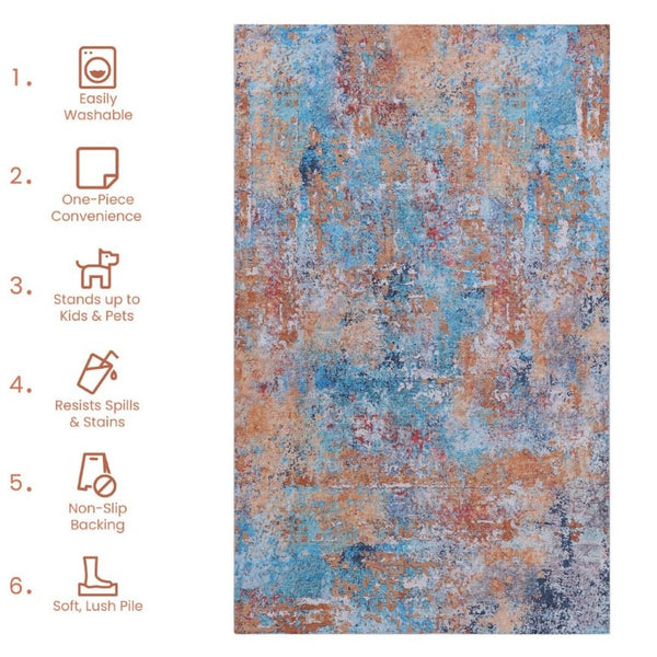 English Elm Maval Chenille Area Rug Machine Washable Low Pile Bohemian Design for Living Room Multi B189P188970