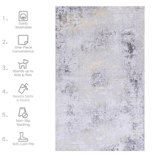 English Elm Maval Chenille Area Rug Washable Geometric Bohemian Low Pile for Living Room Bedroom B189P188976
