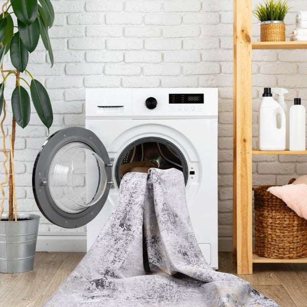 English Elm Maval Chenille Area Rug Machine Washable Low Pile Bohemian Design for Living Room Gray B189P188978