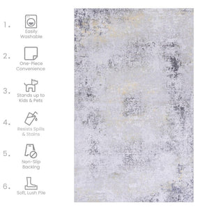English Elm Maval Chenille Area Rug Machine Washable Low Pile Bohemian Design for Living Room Gray B189P188978