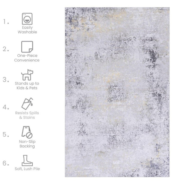 English Elm Maval Chenille Area Rug Machine Washable Low Pile Bohemian Design for Living Room Gray B189P188978