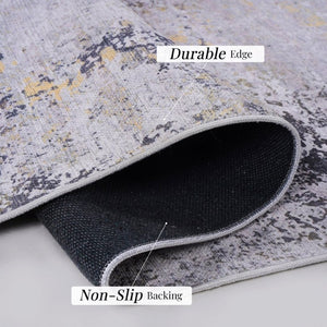 English Elm Maval Chenille Area Rug Machine Washable Low Pile Bohemian Design for Living Room Gray B189P188978