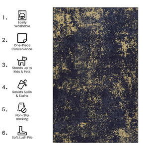 English Elm Maval Chenille Area Rug Bohemian Low Pile Washable Non-Slip for Living Room Black+Gold B189P188984