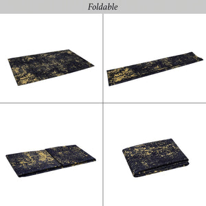 English Elm Maval Chenille Area Rug Bohemian Low Pile Washable Non-Slip for Living Room Black+Gold B189P188984