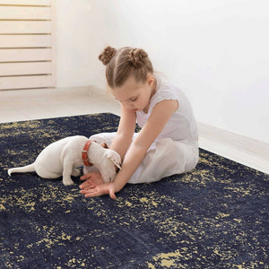 English Elm Maval Washable Chenille Area Rug Bohemian Multicolor Low Pile for Living Rooms Black+Gold B189P188986