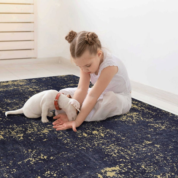 English Elm Maval Washable Chenille Area Rug Bohemian Multicolor Low Pile for Living Rooms Black+Gold B189P188986
