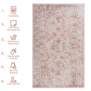 English Elm Maval Chenille Area Rug Machine Washable Low Pile Bohemian Design for Living Room Beige B189P188994