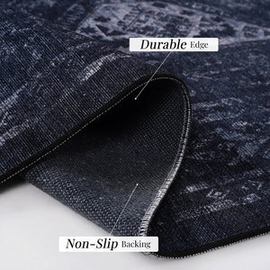 English Elm Maval Chenille Area Rug Bohemian Low Pile Washable Non-Slip for Living Room Black+Gray B189P189005
