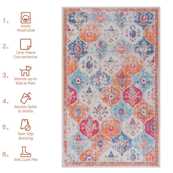 English Elm Maval Cream Chenille Area Rug Machine Washable Bohemian Style for Living Spaces B189P189013