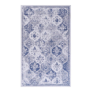 English Elm Maval Chenille Area Rug Machine Washable Low Pile Bohemian Design for Living Room Blue B189P189023