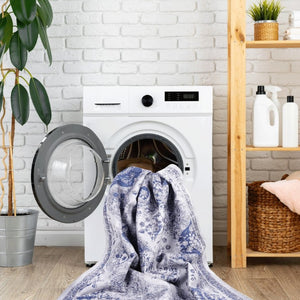 English Elm Maval Chenille Area Rug Machine Washable Low Pile Bohemian Design for Living Room Blue B189P189023
