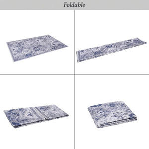 English Elm Maval Chenille Area Rug Machine Washable Low Pile Bohemian Design for Living Room Blue B189P189023