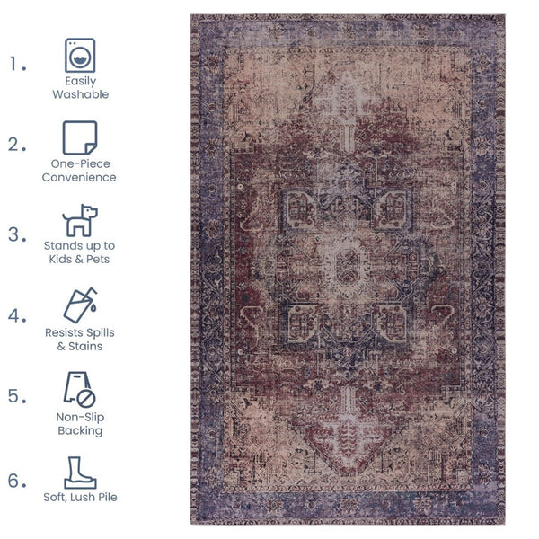 English Elm Maval Chenille Area Rug Washable Bohemian Low Pile Non Slip Living Room Floor Mat B189P189028