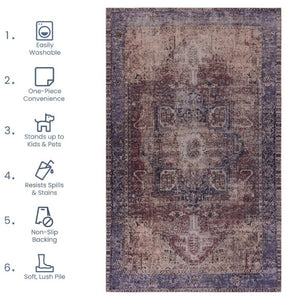 English Elm Maval Chenille Area Rug Machine Washable Low Pile Non-Slip Living Room Floor Burgundy B189P189029