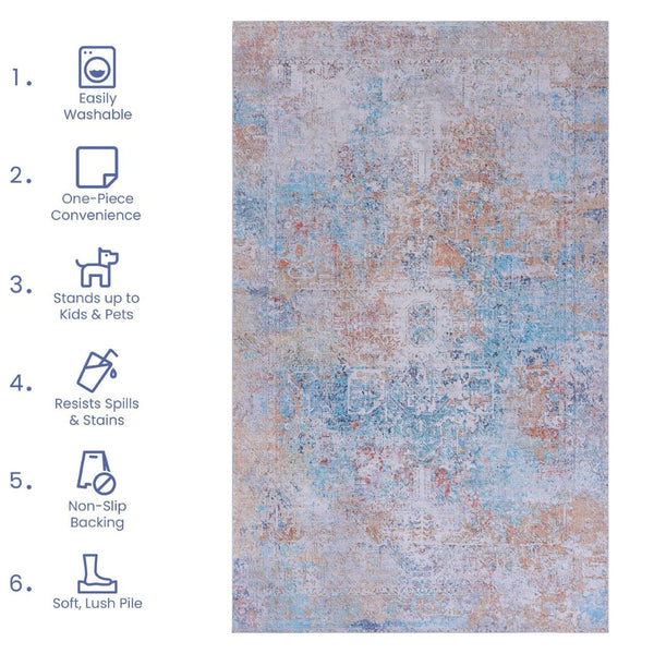 English Elm Maval Chenille Area Rug Machine Washable Low Pile Non-Slip Bohemian Living Room B189P189035