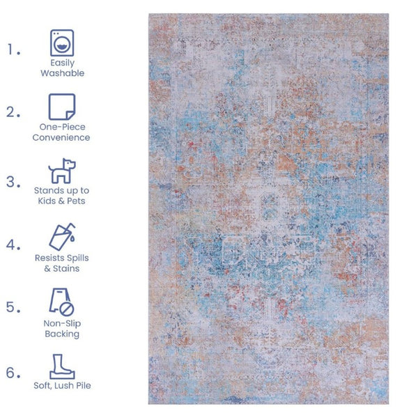 English Elm Maval Chenille Area Rug Machine Washable Low Pile Bohemian Design for Living Room Yellow B189P189037