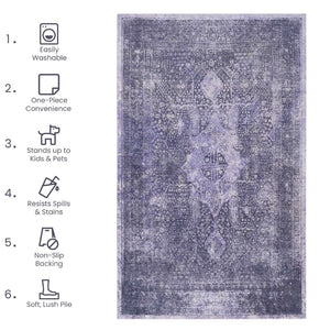 English Elm Maval Chenille Area Rug Machine Washable Low Pile Non-Slip Backing for Living Rooms B189P189043