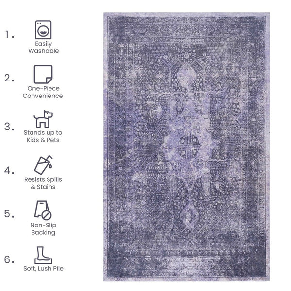 English Elm Maval Chenille Area Rug Machine Washable Low Pile Non-Slip Backing for Living Rooms B189P189043