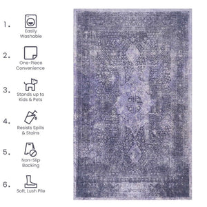 English Elm Maval Chenille Area Rug Machine Washable Low Pile Non-Slip Living Room Floor Anthracite B189P189044