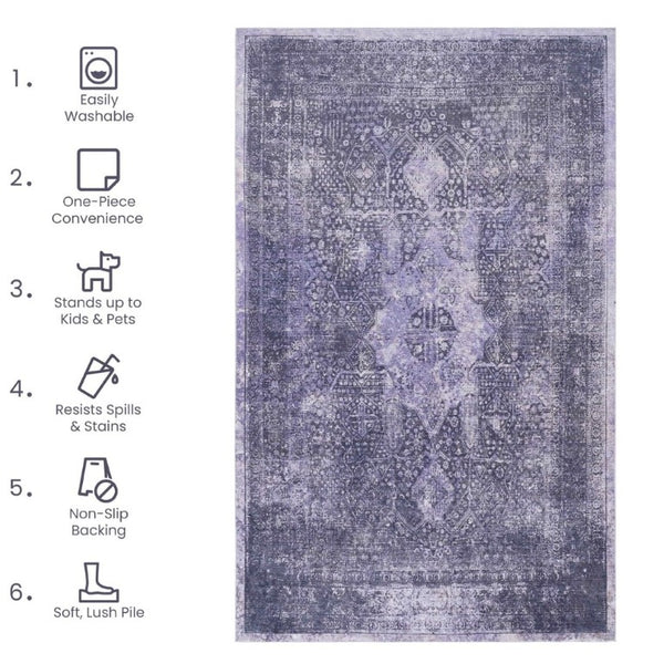 English Elm Maval Chenille Area Rug Machine Washable Low Pile Non-Slip Living Room Floor Anthracite B189P189044