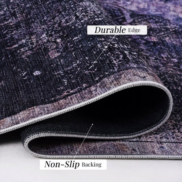 English Elm Maval Chenille Area Rug Machine Washable Low Pile Non-Slip Living Room Floor Anthracite B189P189044