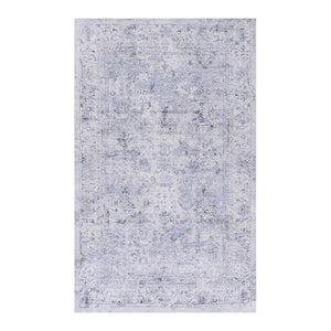 English Elm Maval Chenille Area Rug Bohemian Low Pile Washable Non-Slip for Living Room Blue+Cream B189P189051