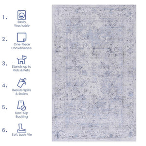 English Elm Maval Chenille Area Rug Bohemian Low Pile Washable Non-Slip for Living Room Blue+Cream B189P189051