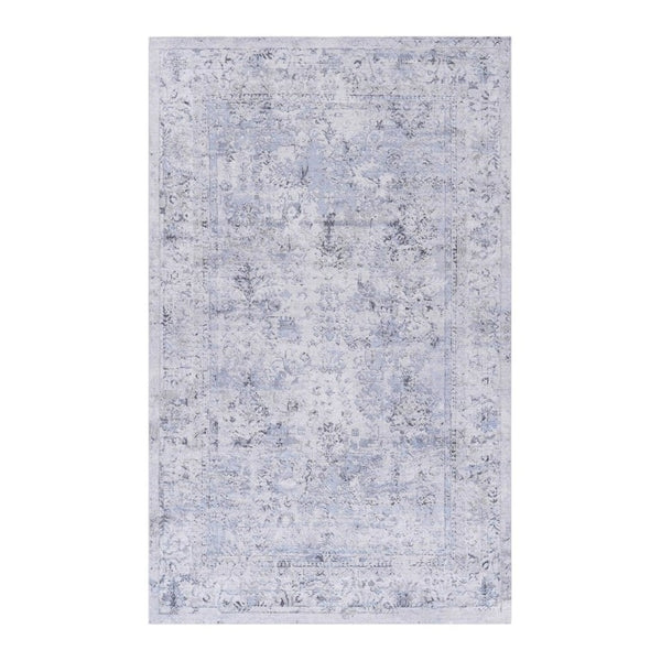 English Elm Maval Chenille Area Rug Machine Washable Low Pile Non-Slip Living Room Floor Blue+Cream B189P189052