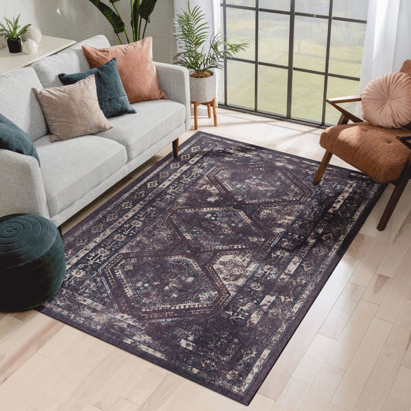 English Elm Marfi Oriental Woven Area Rug Neutral Tones Machine Made for Living and Dining Black+Burgundy Polyester 144x108 inch B189P189055