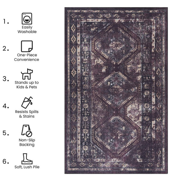 English Elm Marfi Oriental Woven Area Rug Neutral Tones Machine Made for Living and Dining Black+Burgundy Polyester 144x108 inch B189P189055