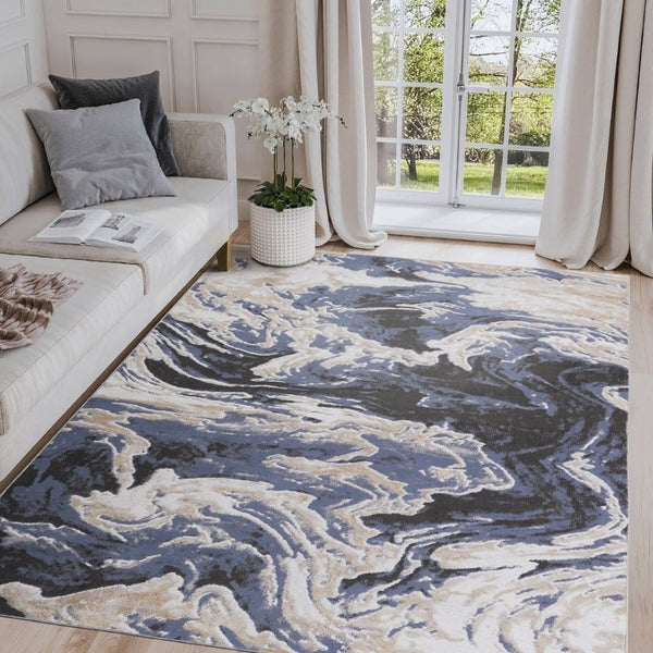 English Elm Payas Abstract Light Blue Power Loomed Polypropylene Rug for Modern Living Spaces B189P493039