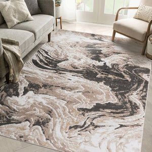 English Elm Payas Abstract Power Loomed Area Rug Polypropylene Blend for Modern Living Spaces Light Brown B189P493044