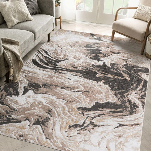 English Elm Payas Abstract Power Loomed Area Rug Polypropylene Blend for Modern Living Spaces Light Brown B189P493044