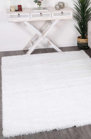 English Elm Zanca High Pile Shag Area Rug Plush Synthetic Fibers for Living Rooms and Bedrooms White B189P556237