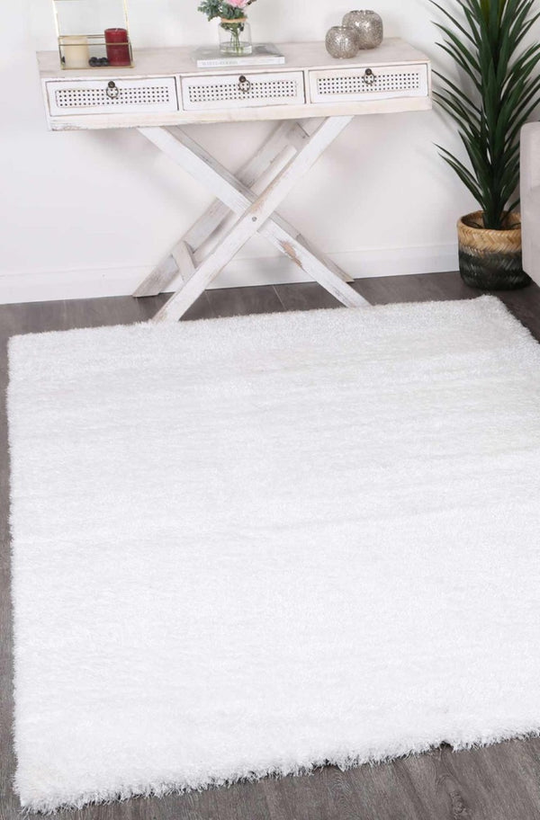 English Elm Zanca High Pile Shag Area Rug Plush Synthetic Fibers for Living Rooms and Bedrooms White B189P556237