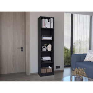 English Elm Home Xs Five Shelf Narrow Tower Bookcase Matte Black Finish for Modern Spaces B200137819