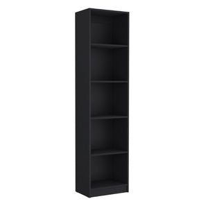 English Elm Home Xs Five Shelf Narrow Tower Bookcase Matte Black Finish for Modern Spaces B200137819