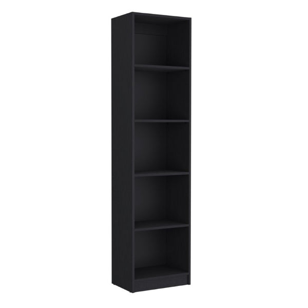 English Elm Home Xs Five Shelf Narrow Tower Bookcase Matte Black Finish for Modern Spaces B200137819