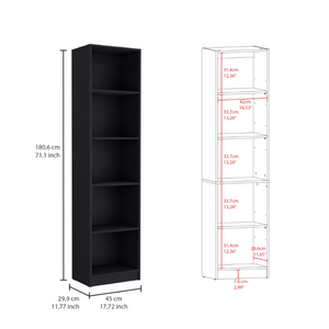 English Elm Home Xs Five Shelf Narrow Tower Bookcase Matte Black Finish for Modern Spaces B200137819
