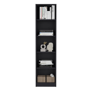 English Elm Home Xs Five Shelf Narrow Tower Bookcase Matte Black Finish for Modern Spaces B200137819