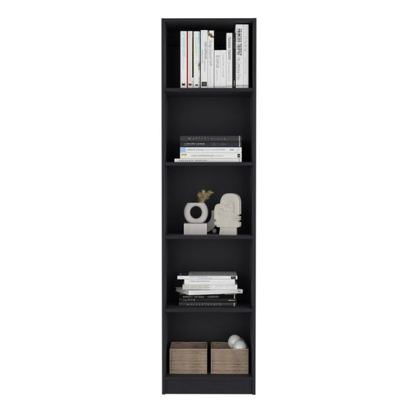 English Elm Home Xs Five Shelf Narrow Tower Bookcase Matte Black Finish for Modern Spaces B200137819