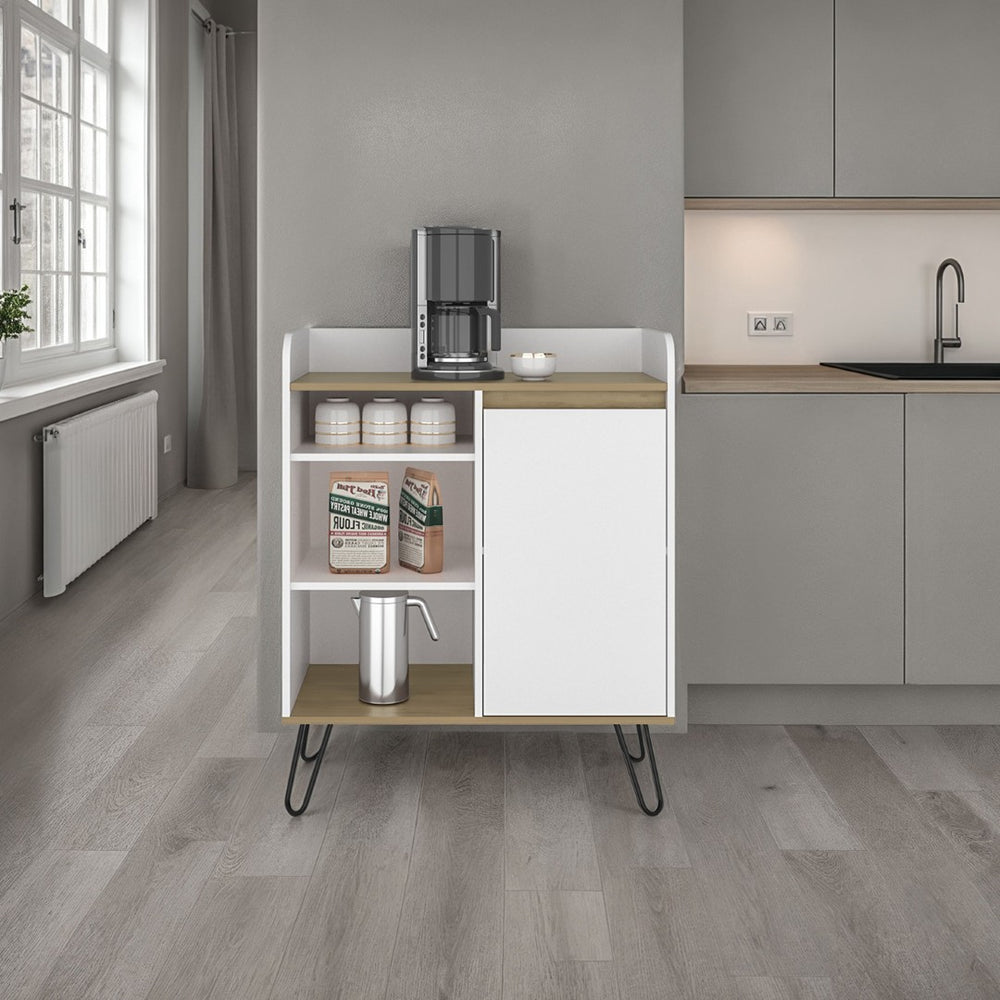 English Elm Carajillo Freestanding Coffee Bar Cabinet with Three Open Shelves and Counter Top B200P524532