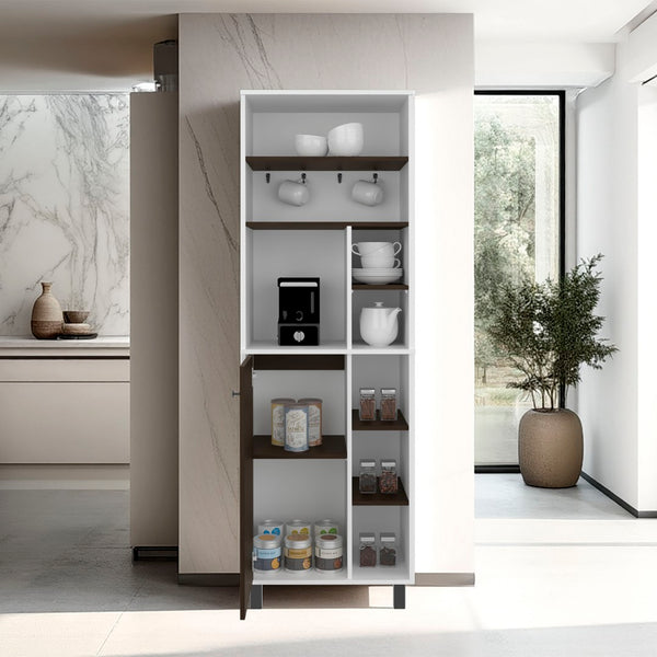 English Elm Carajillo Tall Freestanding Coffee Bar Cabinet with 8 Open Shelves for Kitchen Storage B200P524533