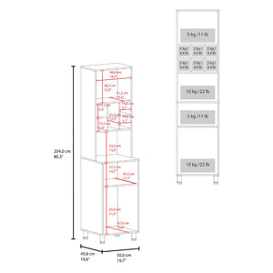 English Elm Attica Tall Pantry Cabinet White Finish Dual Door Six Cubbies Four Interior Shelves Light Oak B200P524537