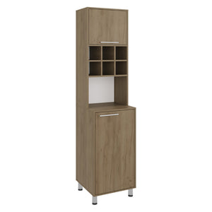 English Elm Attica Tall Pantry Cabinet White Finish Dual Door Six Cubbies Four Interior Shelves Light Oak B200P524537